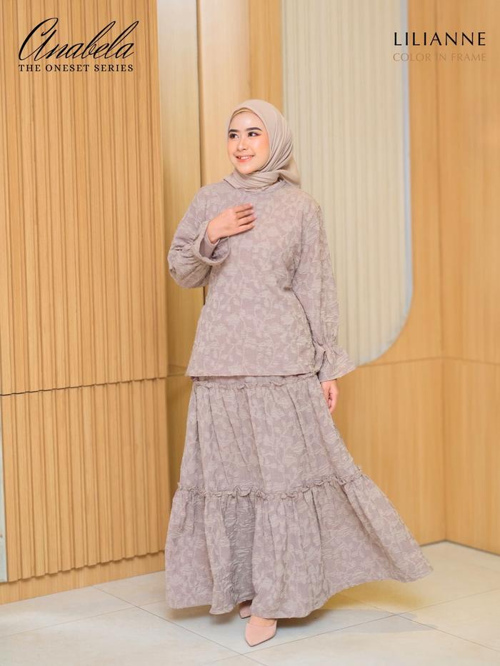 Azamka - Anabela Oneset Series - Setelan Motif Timbul Aesthetic Premium