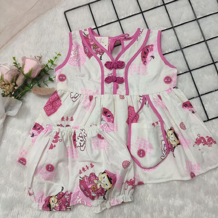 Stelan Imlek Cheongsam Bayi 1-3 bulan Set Baju Tidur Imlek 2023