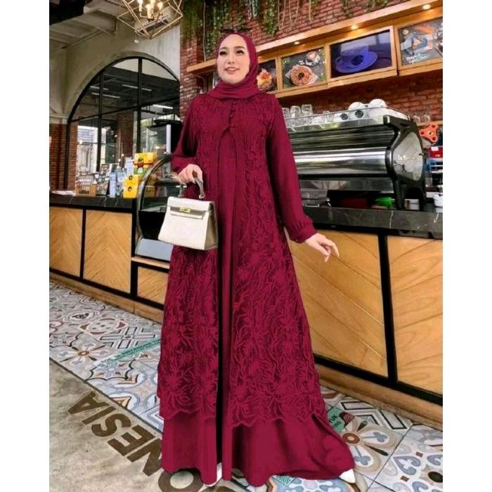 CERUTY MiX BRUKAT PREMIUM - Dhuhayu Dress Kondangan / Pesta warna Sage Plum Brokat Mewah Muslim Leba