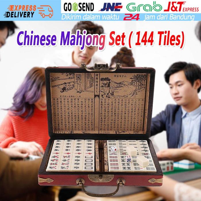 Retro Mini Portable Mahjong Set Dengan Tempat Kotak Kayu Permainan Mahyong China Catur Cina