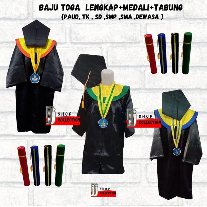 ￼BAJU TOGA WISUDA LENGKAP MEDALI + TABUNG (PAUD ,TK ,SD , SMP , SMA /DEWASA)