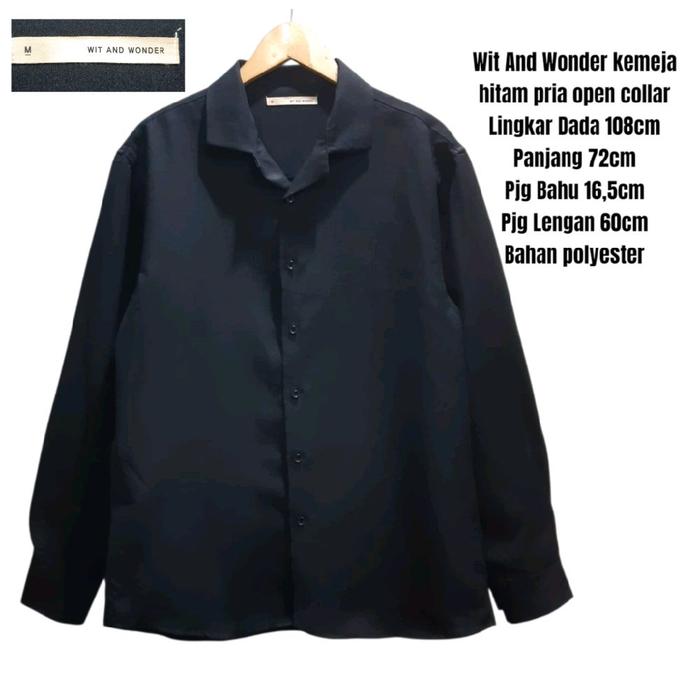 Wit And Wonder kemeja hitam pria skena open collar