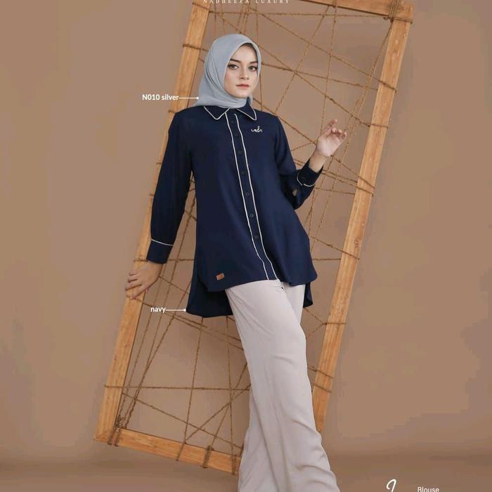 Nadheera Luxury - Indee Blouse Kekinian Kancing Kerah Muslim Panjang Wanita Rayon Atasan Kantor Baju
