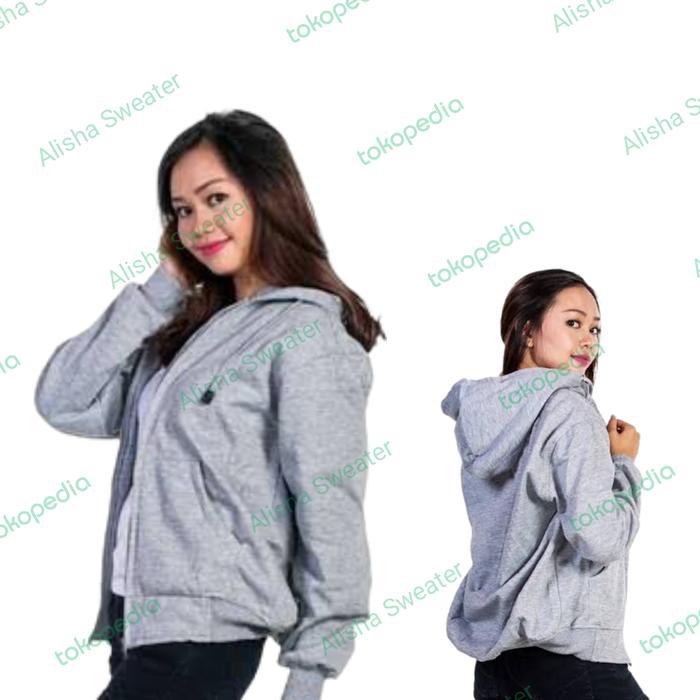 Jaket Zipper Wanita Polos Ungu Lilac/Hoodie Resleting Pria Cream Polos