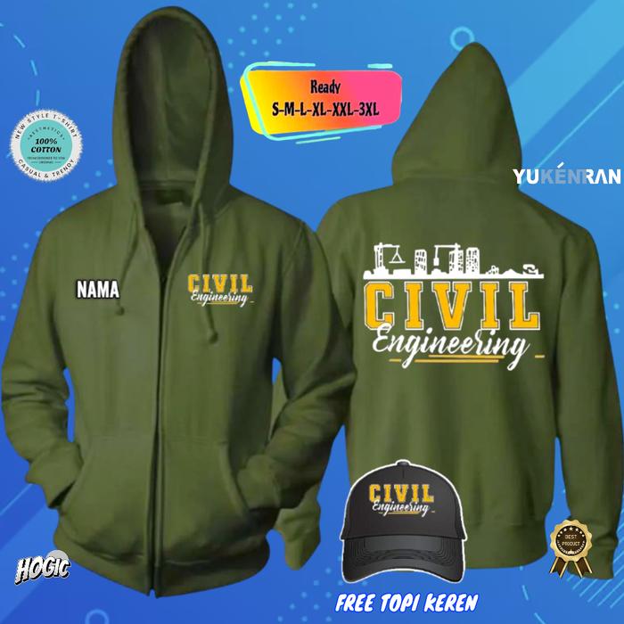 JAKET RESLETING CIVIL ENGINEERING HOODIE ZIPPER TEKNIK SIPIL KEREN BONUS TOPI Sweater Panjang Sablon