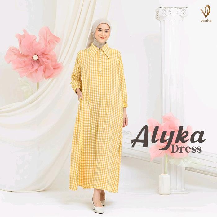 Dress Alyka by Venka dress kotak2 premium Gamis Muslim Wanita Dewasa Remaja