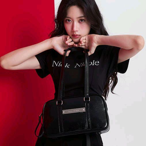 [New Coming] Korean Bag Nick Nicole Crystal Nylon Mini Boston Bag, Tas Bahu Wanita