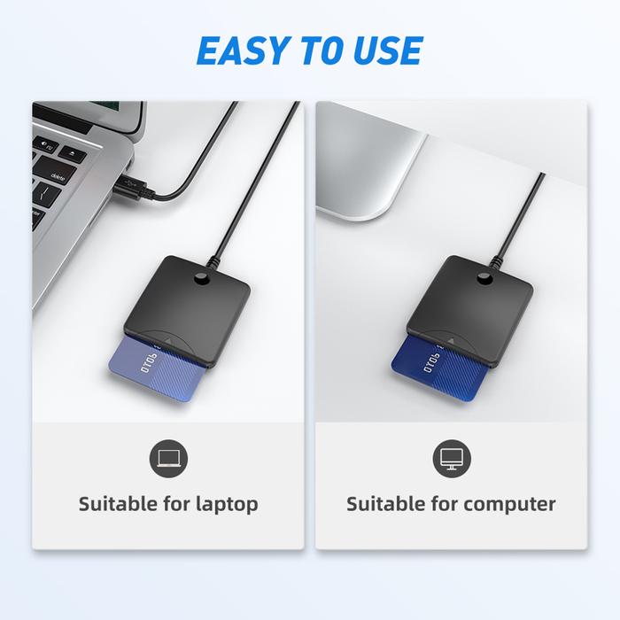 USB Smart Card Reader Portable Smart Chip Reader Support for Windows