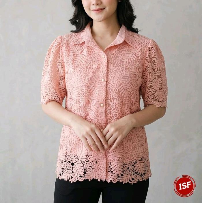 Blouse Happy Mint  Bangkok Atasan Brokat Crop Top Panjang Wanita