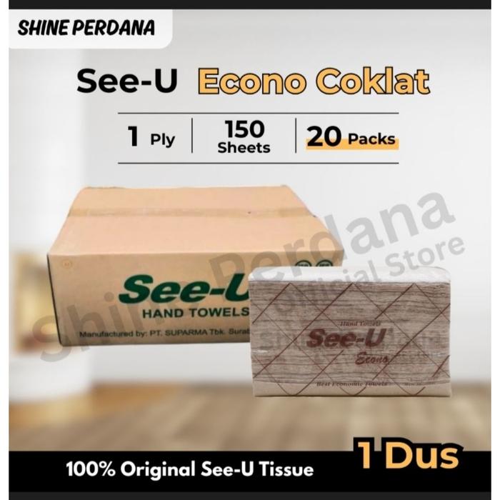 GROSIR | 1 DUS | 1 KARTON | Tisu Tissue Hand Towel Multifold Tebal | See-U | COKLAT | 20 Pack | 150 