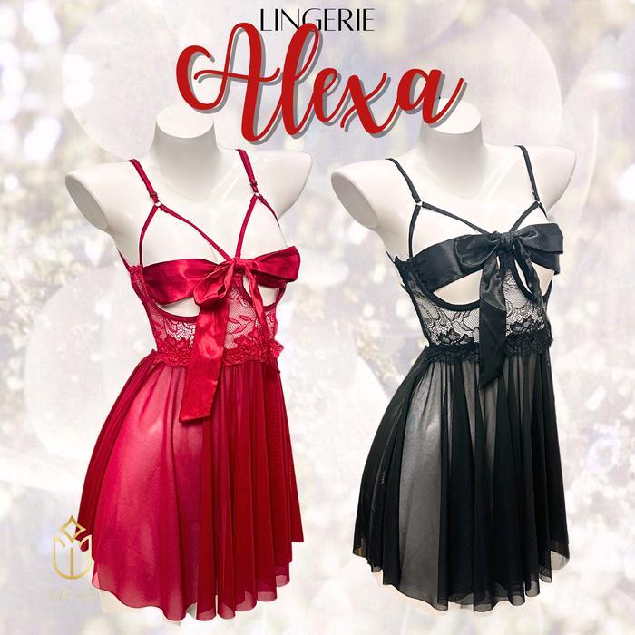 Lingerie Dress Alexa / Baju Tidur Renda Malam Wanita Transparan Ada Pita Di Dada Daster Satin