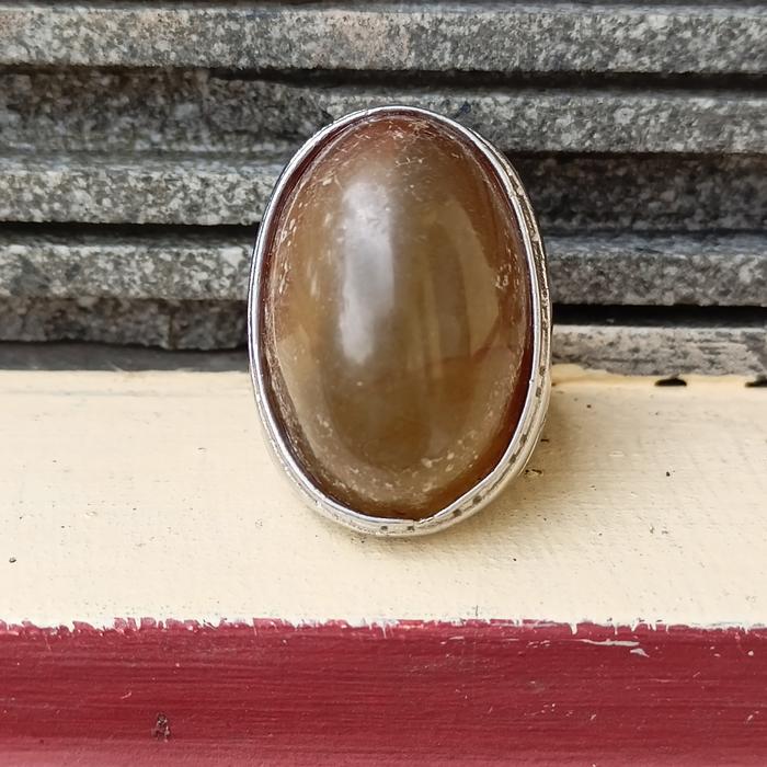 Batu akik solar madu jadul besar ring 9