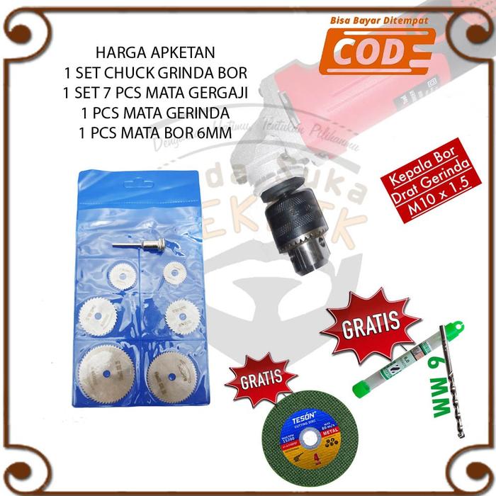 Mata Potong Gergaji Mini Grinder Circularsaw + Kepala Cuk Chuck Gerinda Jadi Bor