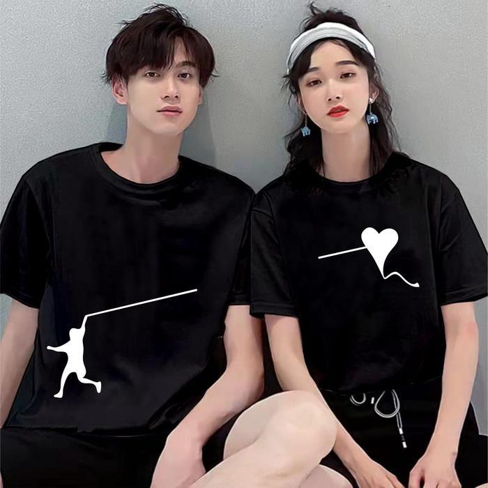 Kaos Atasan Couple Pasangan Love Layang Pria Wanita Lengan Pendek Katun 30s Trendy Kekinian Trendy /