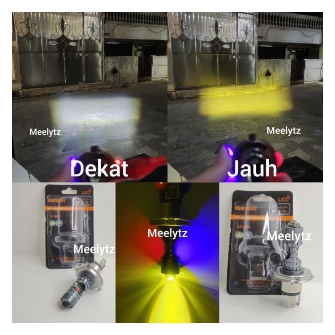 LAMPU UTAMA LED H4 LASER JAUH DEKAT SENJA BIRUMERAH
