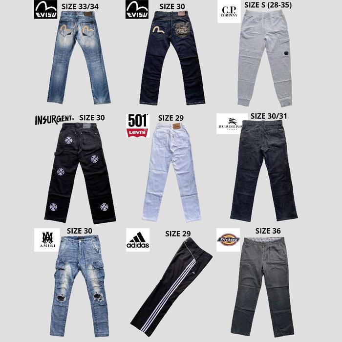 Celana Panjang Pendek Second Branded Evisu Levis Dickies CP.Company Burberry Uniqlo Amiri GAP Insur
