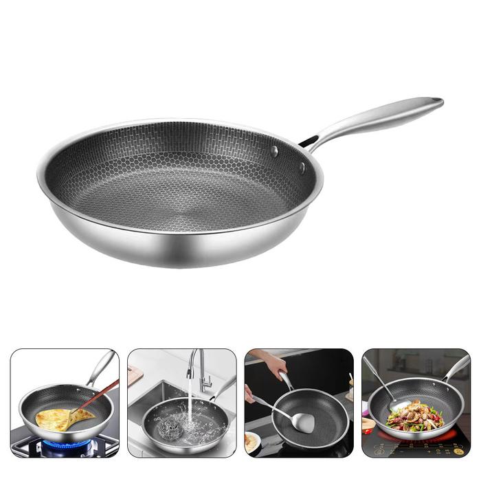Stainless Steel Frying Pan Kitchen Skillet Egg Frying Pan Non-Sticky