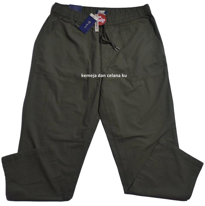 Nevada Celana Panjang Pria Hijau Army Teksture Pinggang Karet DKO 19 Celana Casual Original Bergaran
