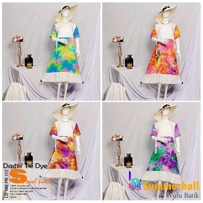 WULU BATIK Dress Tie Dye Sopal Putih Motif Smoke Abstrak Daster Bali Halus Adem LD 108 PB 112 Daster