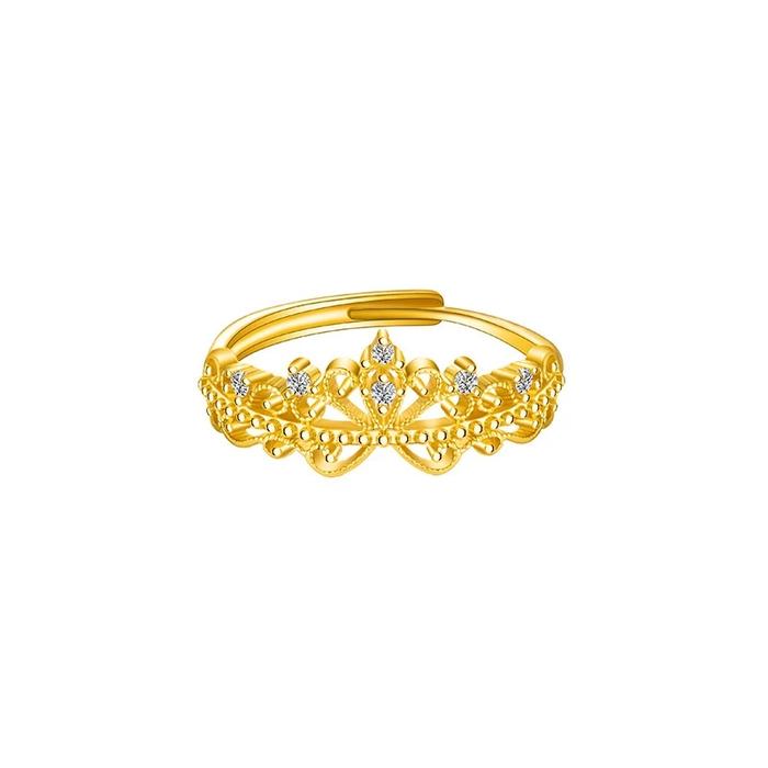 Cincin Titanium Mahkota Crown Wanita Gaya Terbuka Adjustable Tidak Pudar Tahan Karat Elegan Modern C