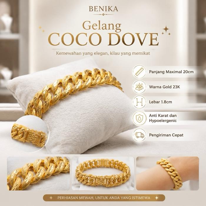 BENIKA - Gelang Rantai Coco Lipan 1.8cm Warna Gold 23K gelang bangkok dubai ukir viral