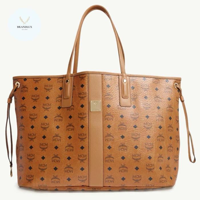 MCM LARGE LIZ REVERSIBLE SHOPPER TOTE BAG IN COGNAC WITH POUCH
