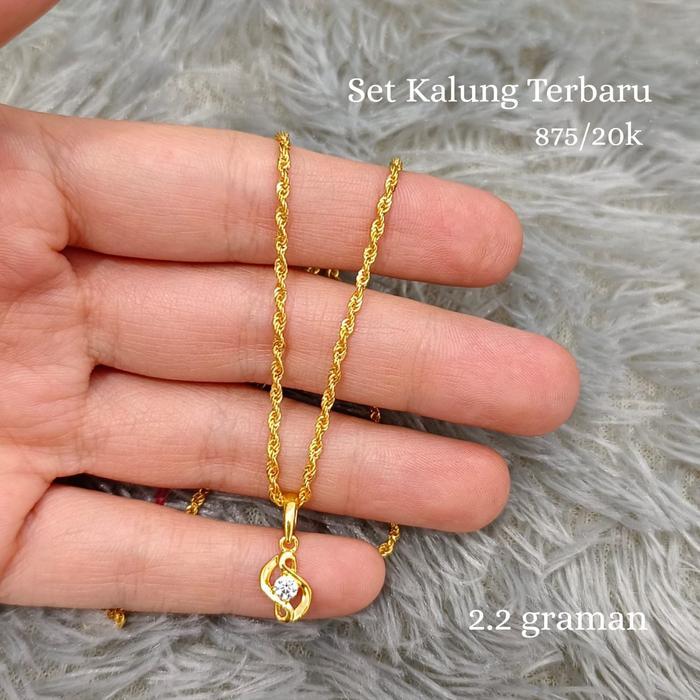 TERBARU SET KALUNG LIONTIN DAUN PERMATA ELEGANT EMAS ASLI