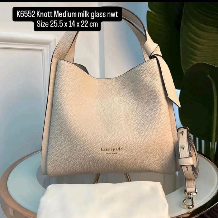 Kate Spade K6552 Knott Medium Milk Glass NWT Original Premium Tas Wanita Ukuran 25.5 x 14 x 22 cm
