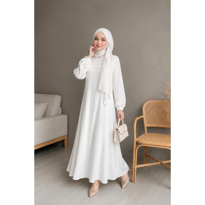 TERBARU Abaya Putih bahan Cey Emboss Gamis nita