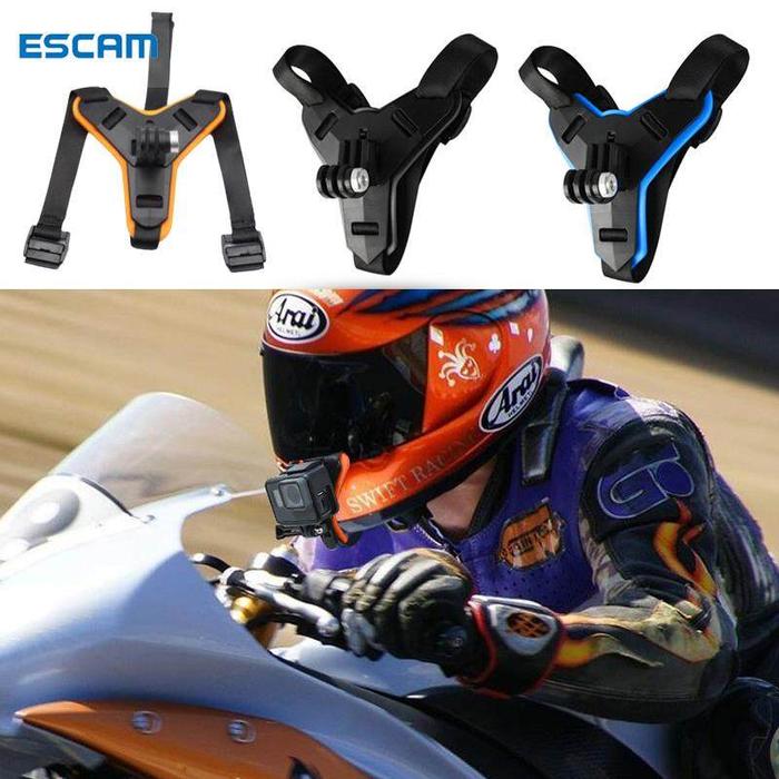 ESCAM Chin Mount untuk Helm Sepeda Motor, Tali Dudukan Kamera untuk