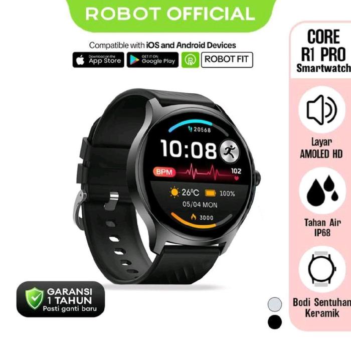 Smartwatch Robot Core R1 Pro 1.43 AMOLED HD Display IP68 Waterproof - Hitam