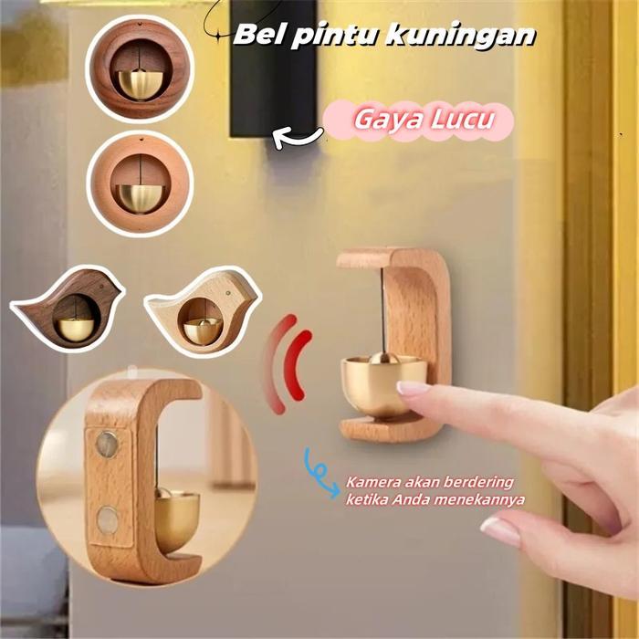 Bel pintu kuningan / bel pintu kayu / bel pintu beech untuk pintu depan, stiker kulkas dan pintu gud