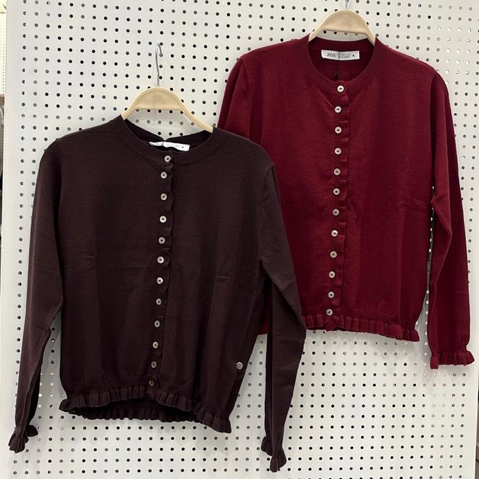 Zes Cardigan Original Warna Maroon dan Coklat dengan Desain di Bawah Lengan