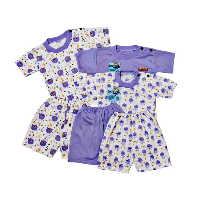 3Set Baju Bayi Seri Lilac Pendek Usia 0-12bulan Unisex Laki-laki & Perempuan-Denzie Baby Parsel