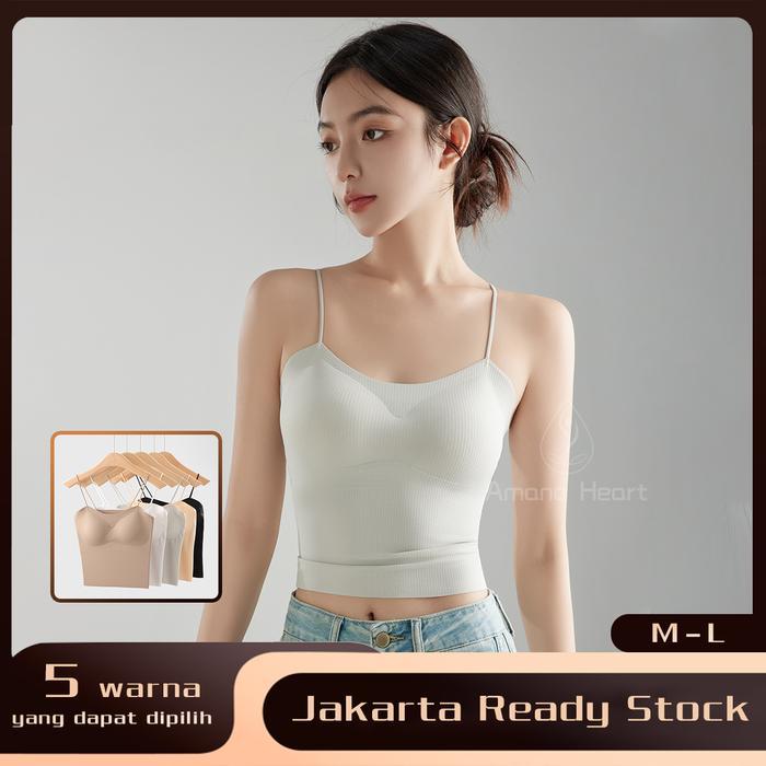 Promo 【Amanoheart】Bra Wanita Berkawat Tali Spaghetti dengan Cangkir Tetap Tank Top all in one Yoga B