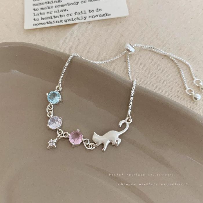 Gelang Kucing Imut Memetik Bintang dengan CZ Warna-warni, Manis &Dapat Disesuaikan untuk Sehari-hari