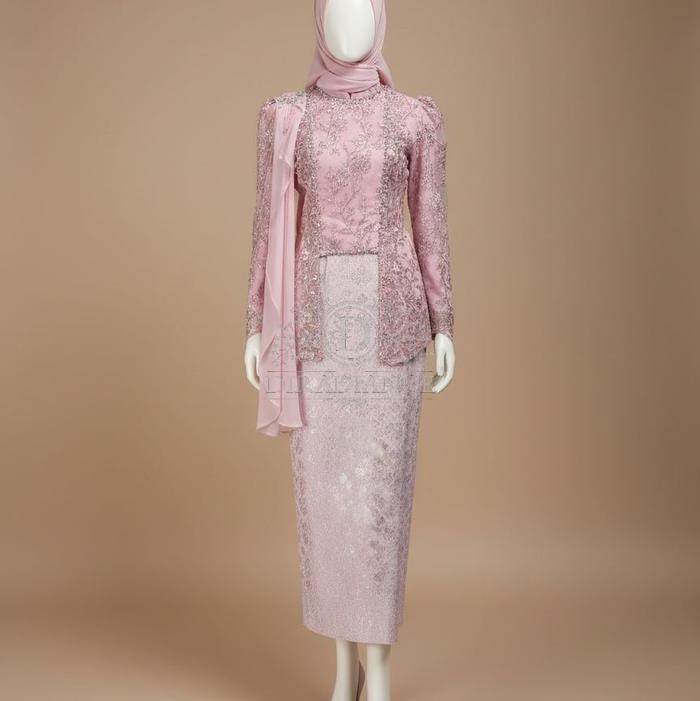 Set Kebaya kutubaru baby pink size L , LD 98 cm bisa di resize, selendang pundak , + rok songket