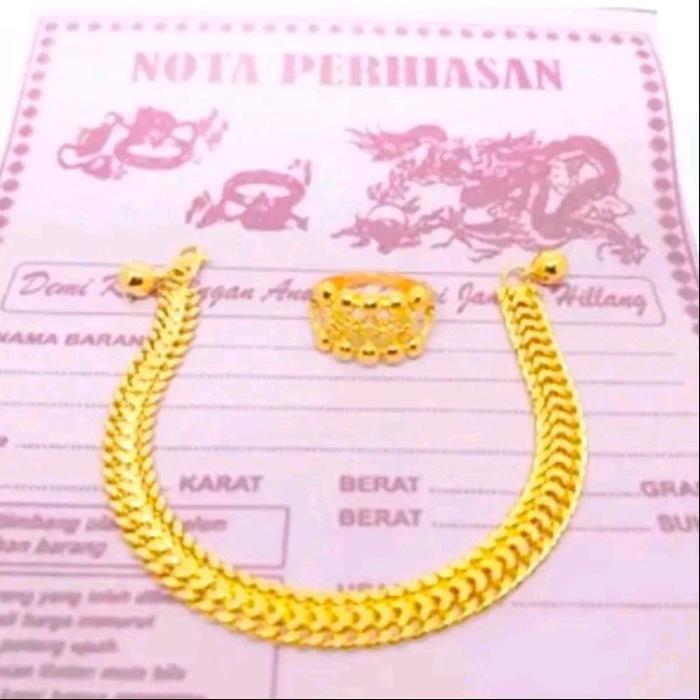 Set Gelang Tikar Titanium Doble    Nury Jumbo Free Cincin Janda Model Emas Gelang Wanita Anti Luntur