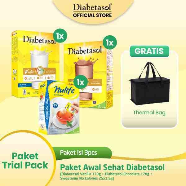 TRIAL PACK Diabetasol Vanilla 170gram + Diabetasol Chocolate 170g + Diabetasol Nulife Sweetener No C