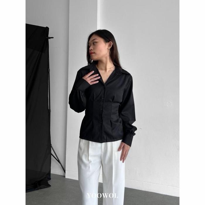 YOOWOL Iris Shirt / Kemeja Basic Korset Wanita Lengan Panjang Baju Atasan Wanita Casual Formal Kerja