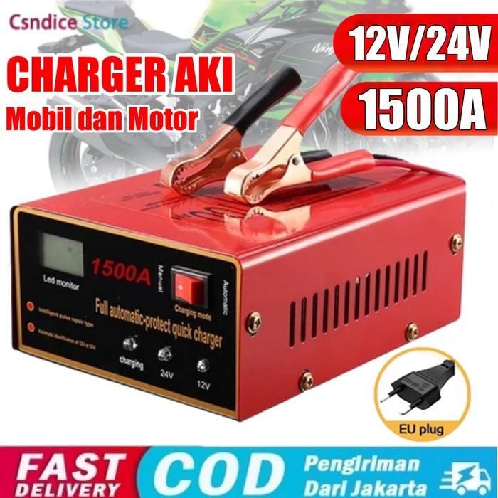 Charger Aki Motor Mobil 12V 24V 1500A 1200A Charger Aki Otomatis Smart Intelligent Auto Repair Mobil