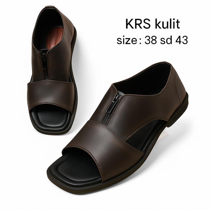 NEW Sendal Pria Premium Sepatu Knip Elegan Terbaru Bahan Kulit Sapi Asli Model Resleting Nyaman di P