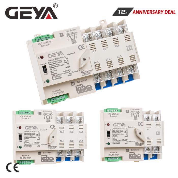 GEYA 63A 100A ATS Saklar Transfer Otomatis 50/60Hz Kelas PC Transfer