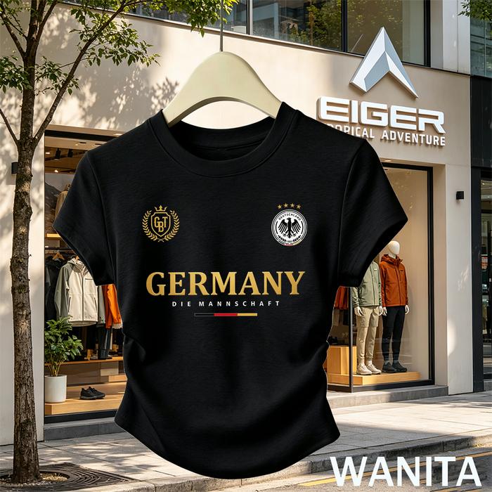 Kaos Crop Wanita Timnas Jerman Germany Die Mannschaft Baju Sepak Bola Cewek Hitam Lengan Pendek