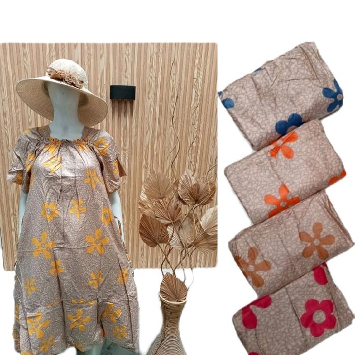 Fuji Daster Motif Bunga dan Salur Bahan Rayon Wanita Busui Tidur Bumil Pendek Kancing Panjang Dress 