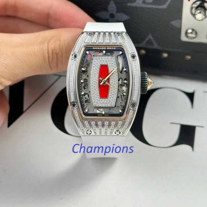 RM07 LADY JAM TANGAN WANITA AUTOMATIC RM 07-01 DIAMOND CASE SOFT RUBBER STRAP 32MM