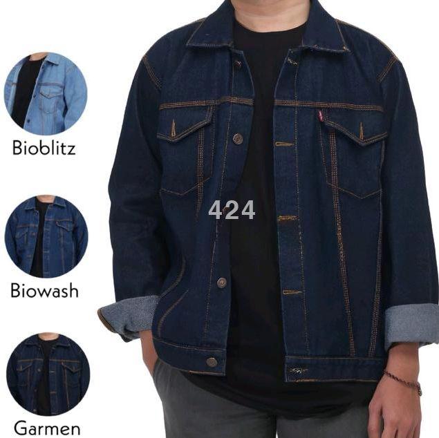 Jaket Jeans Pria 424 Warna Garment Hitam Mustrad Army Hitam Marron Bahan Denim Sandwash