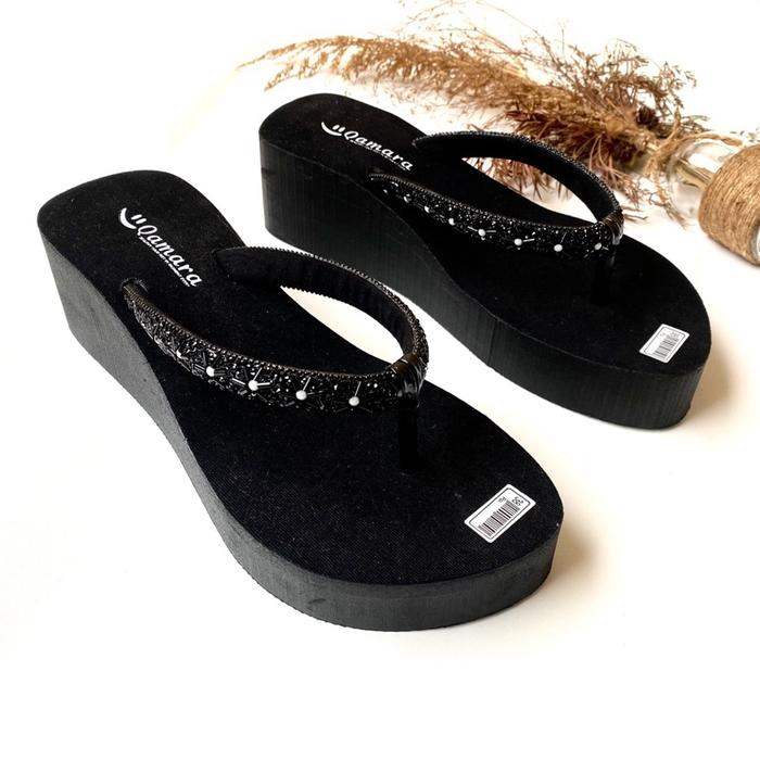 Sandal Wedges Wanita Mutiara Jepit Idung New Produk Heels Shoes Nyaman