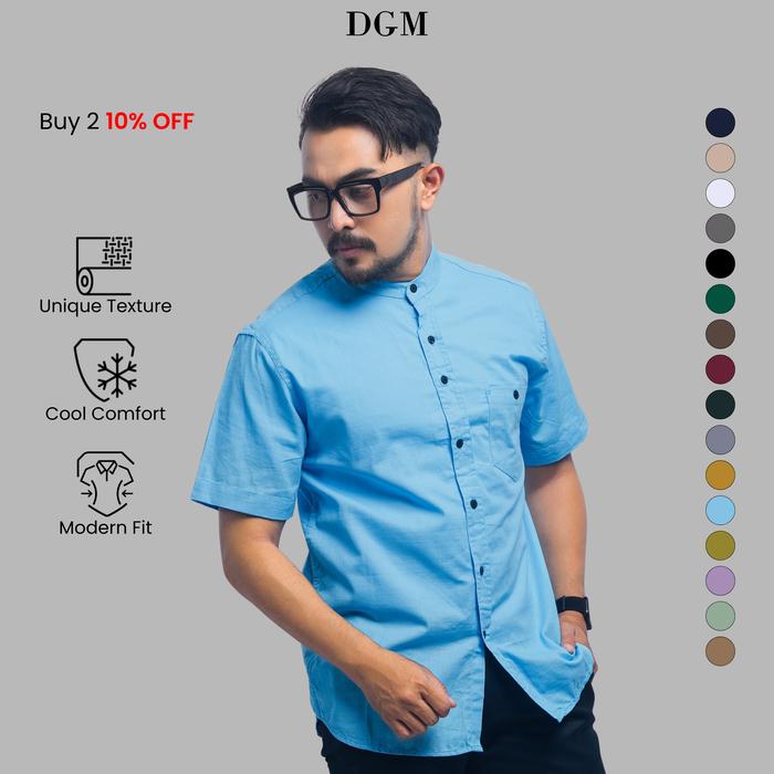 DGM Kemeja Shanghai Koko Pria Polos Cigarette Lengan Pendek | Kemeja Koko Modern Premium | Biru Lang