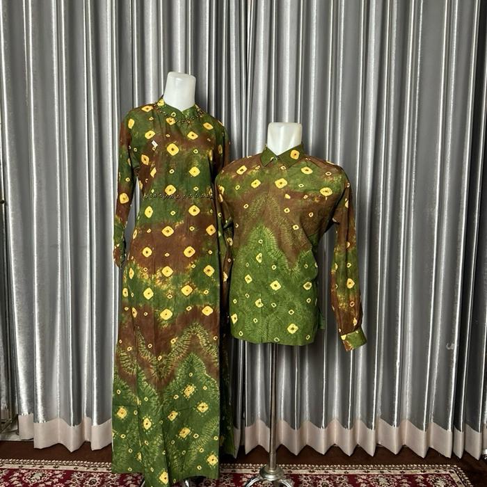 COUPLE MUSLIM SERAGAM GAMIS, KEMEJA JUMPUTAN HANDMADE ASLI  PALEMBANG Setelan Dress Lebaran